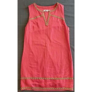 Vineyard Vines Dress Womens 10 Pink Beaded Sleeveless Linen Blend Tunic Shift